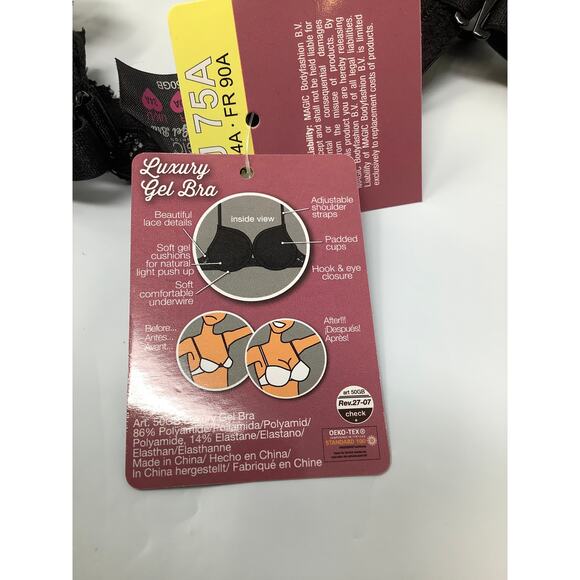 Magic Bodyfashion Women's 34A Black Luxury Gel Bra Underwire Lace Trim G28-16 - Picture 6 of 7